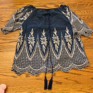 Sapphire White Embroidery on the Sleeves & Hem Boho shirt Large